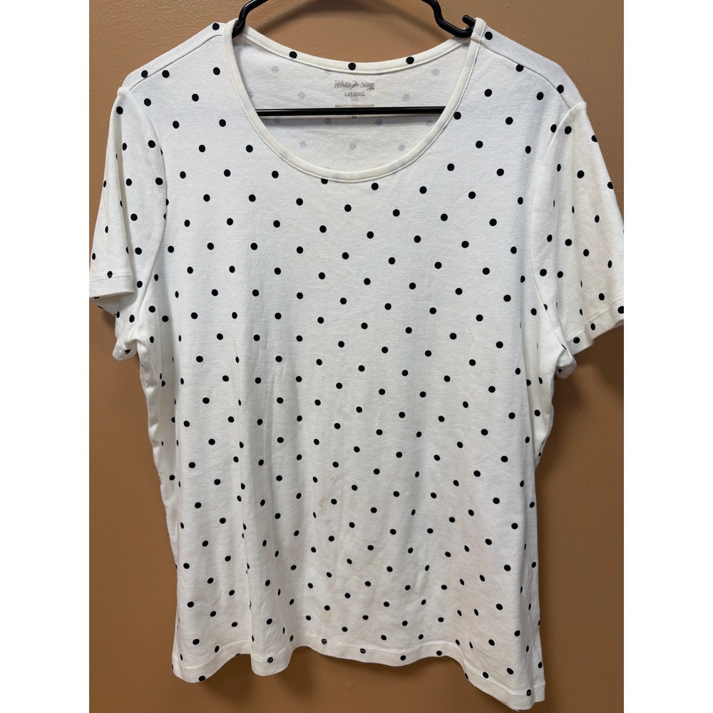 White Stag Polka Dot T-Shirt Womens XXL 20 White Black Cotton Short Sleeve Scoop